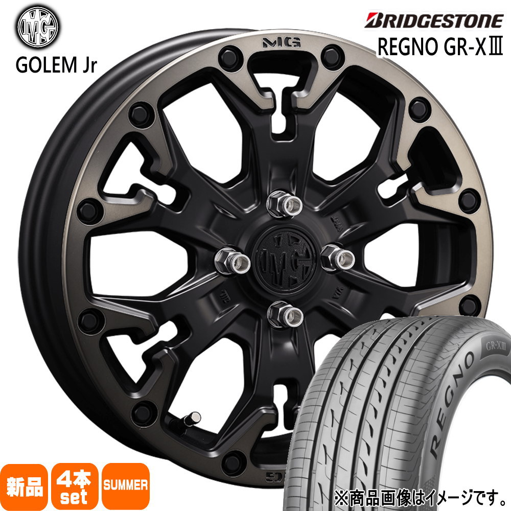 155/65R14 75H レグノ GRX3 REGNO GR-X3 ブリヂストン BRIDGESTONE 新品 夏用 サマータイヤ ホイール 4本セット CRIMSON MG GOLEM Jr 14&times;4.5+43 4/100｜タイヤショップ78