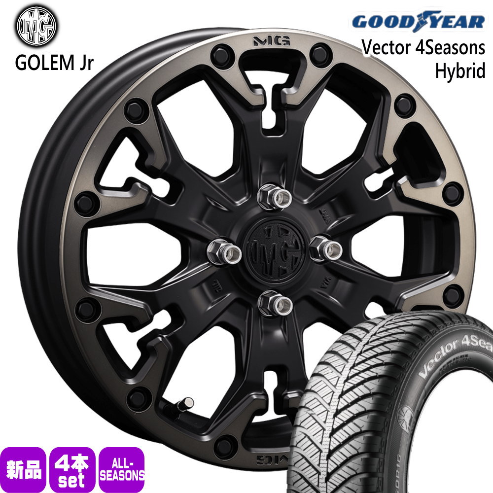 155/65R14 75H ベクター 4シーズン ハイブリッド Vector 4Seasons Hybrid グッドイヤー GOODYEAR 新品 夏冬兼用 オールシーズンタイヤ ホイール 4本セット CRIMSON MG GOLEM Jr 14&times;4.5+43 4/100｜タイヤショップ78
