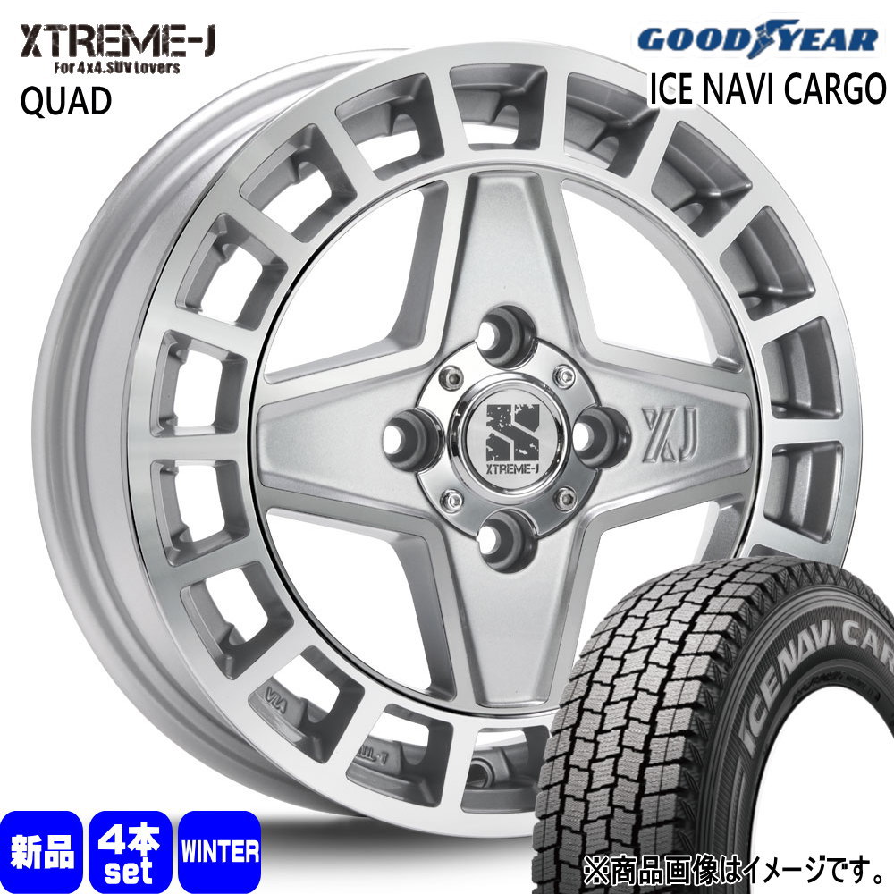 145/80R12 80/78N LT アイスナビ カーゴ ICE NAVI CARGO グッドイヤー GOODYEAR 新品 冬用 スタッドレスタイヤ ホイール 4本セット MLJ XTREME-J QUAD 12×4.0+43 4/100|タイヤショップ78