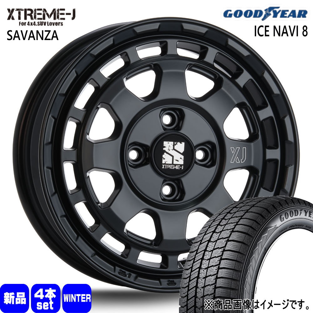 155/65R14 75Q アイスナビ8 ICE NAVI 8 グッドイヤー GOODYEAR 新品 冬用 スタッドレスタイヤ ホイール 4本セット MLJ XTREME-J SAVANZA 14×4.5+45 4/100|タイヤショップ78