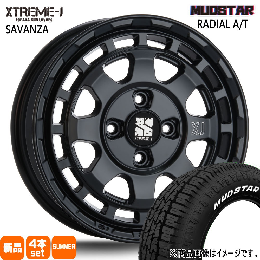 155/65R14 75S ラジアル AT RADIAL AT マッドスター MUDSTAR 新品 夏用 サマータイヤ ホイール 4本セット MLJ XTREME-J SAVANZA 14&times;4.5+45 4/100｜タイヤショップ78