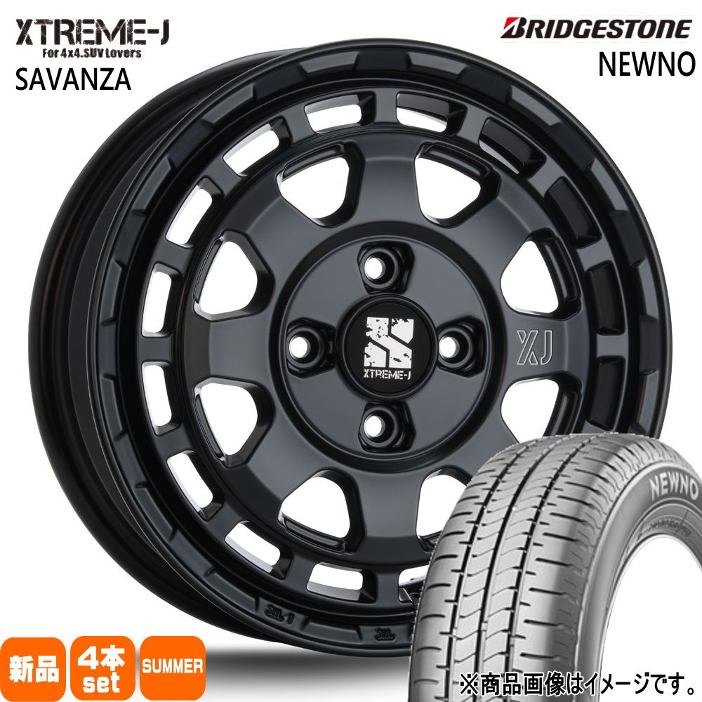 165/65R14 79S ニューノ NEWNO ブリヂストン BRIDGESTONE 新品 夏用 サマータイヤ ホイール 4本セット MLJ XTREME-J SAVANZA 14&times;4.5+45 4/100｜タイヤショップ78