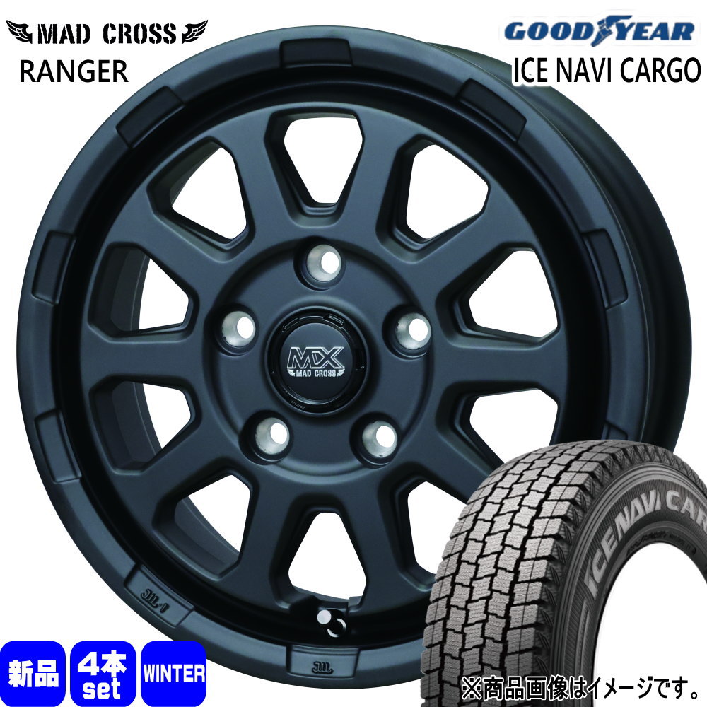 165/80R14 97/95N LT アイスナビ カーゴ ICE NAVI CARGO グッドイヤー GOODYEAR 新品 冬用 スタッドレスタイヤ ホイール 4本セット HOT STUFF CORPORATION MAD CROSS RANGER 14×5.0+45 5/114.3|タイヤショップ78