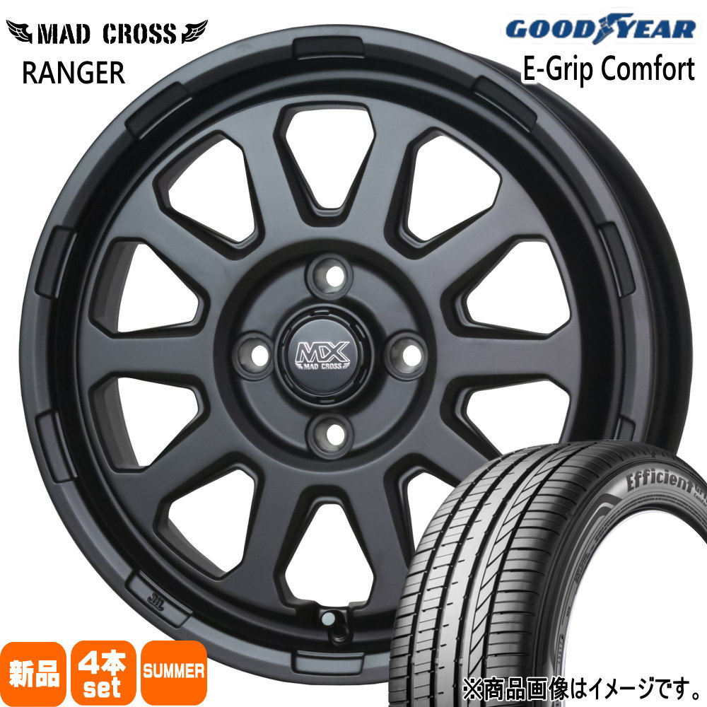165/60R14 75H エフィシェントグリップ コンフォート EfficientGrip Comfort グッドイヤー GOODYEAR 新品 夏用 サマータイヤ ホイール 4本セット HOT STUFF CORPORATION MAD CROSS RANGER 14&times;4.5+45 4/100｜タイヤショップ78 52,470円