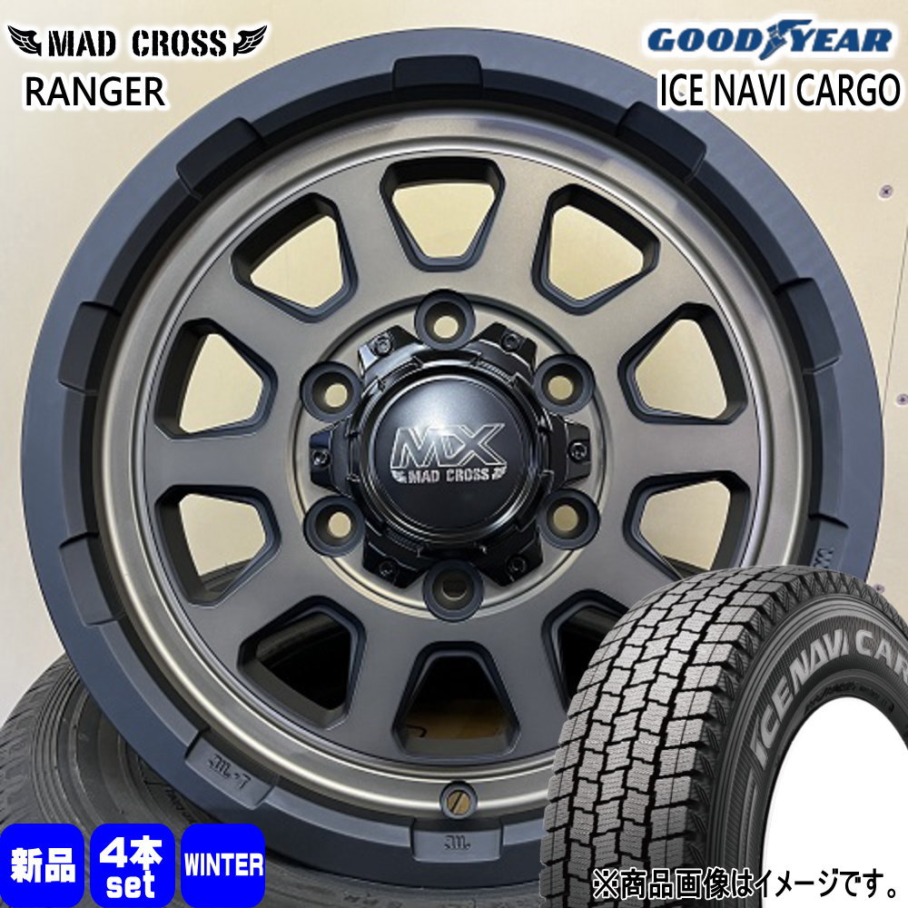 215/70R15 107/105L LT アイスナビ カーゴ ICE NAVI CARGO グッドイヤー GOODYEAR 新品 冬用 スタッドレスタイヤ ホイール 4本セット HOT STUFF CORPORATION MAD CROSS RANGER 15&times;6.0+33 6/139.7 15インチ｜タイヤショップ78