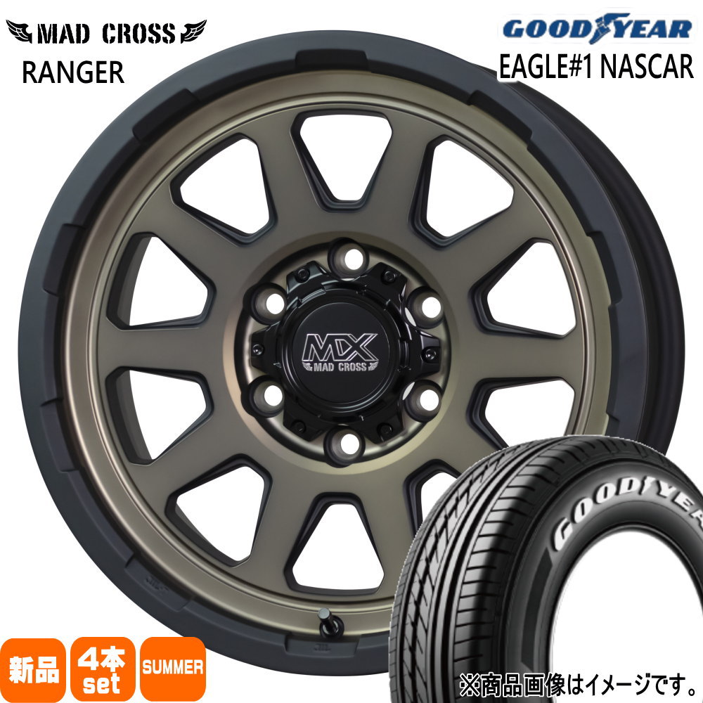 215/65R16 109/107R LT イーグルワン ナスカー プラス EAGLE#1 NASCAR PLUS グッドイヤー GOODYEAR 新品 夏用 サマータイヤ ホイール 4本セット HOT STUFF CORPORATION MAD CROSS RANGER 16&times;6.5+38 6/139.7｜タイヤショップ78