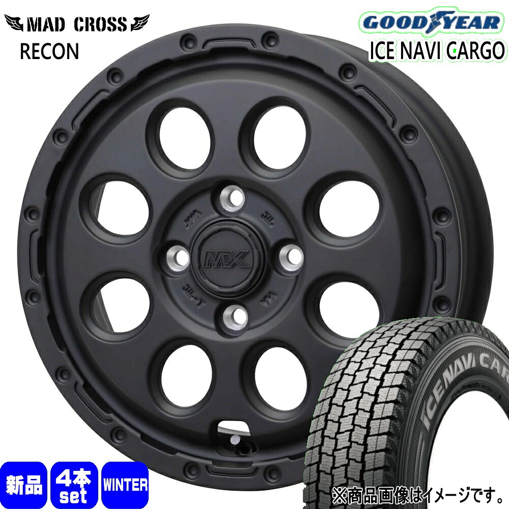 145/80R12 80/78N LT アイスナビ カーゴ ICE NAVI CARGO グッドイヤー GOODYEAR 新品 冬用 スタッドレスタイヤ ホイール 4本セット HOT STUFF CORPORATION MAD CROSS RECON 12×3.5+43 4/100|タイヤショップ78
