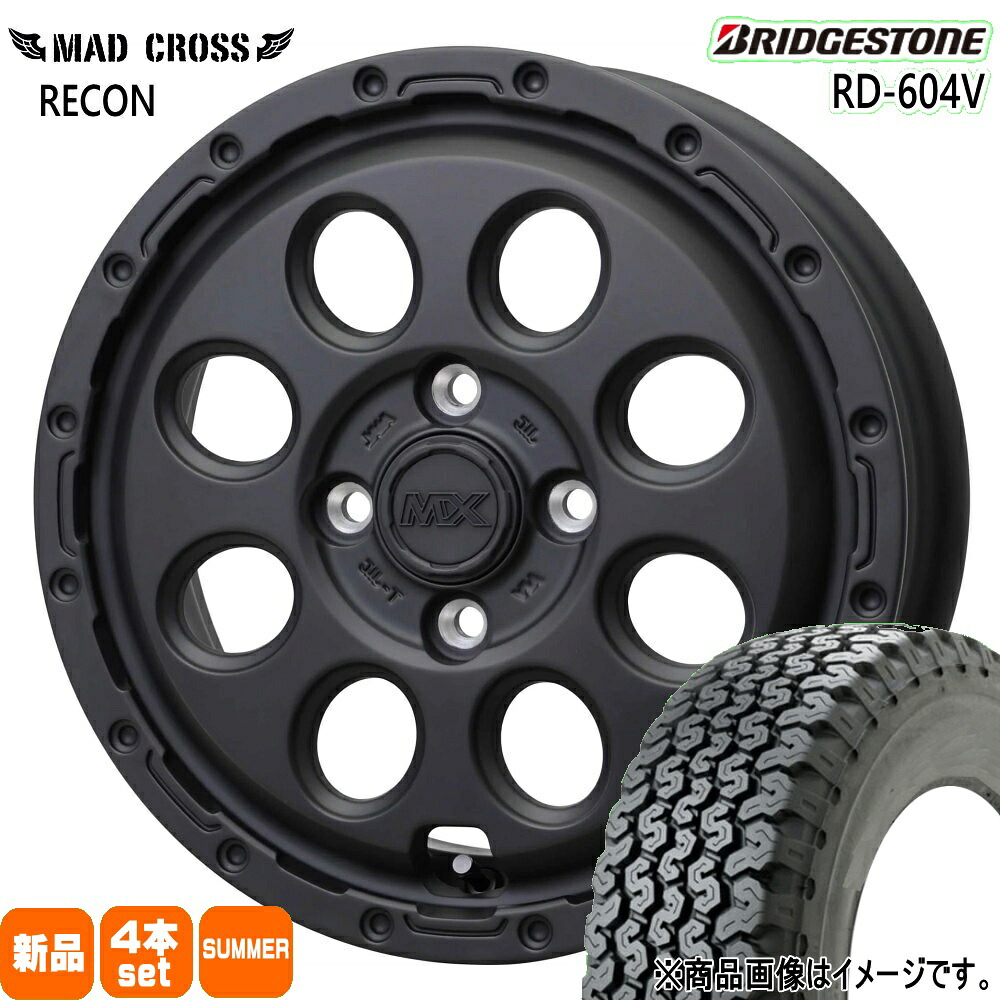 145/80R12 80N RD604 スチール 604V RD-604 STEEL 604V ブリヂストン BRIDGESTONE 新品 夏用 サマータイヤ ホイール 4本セット HOT STUFF CORPORATION MAD CROSS RECON 12&times;3.5+43 4/100｜タイヤショップ78
