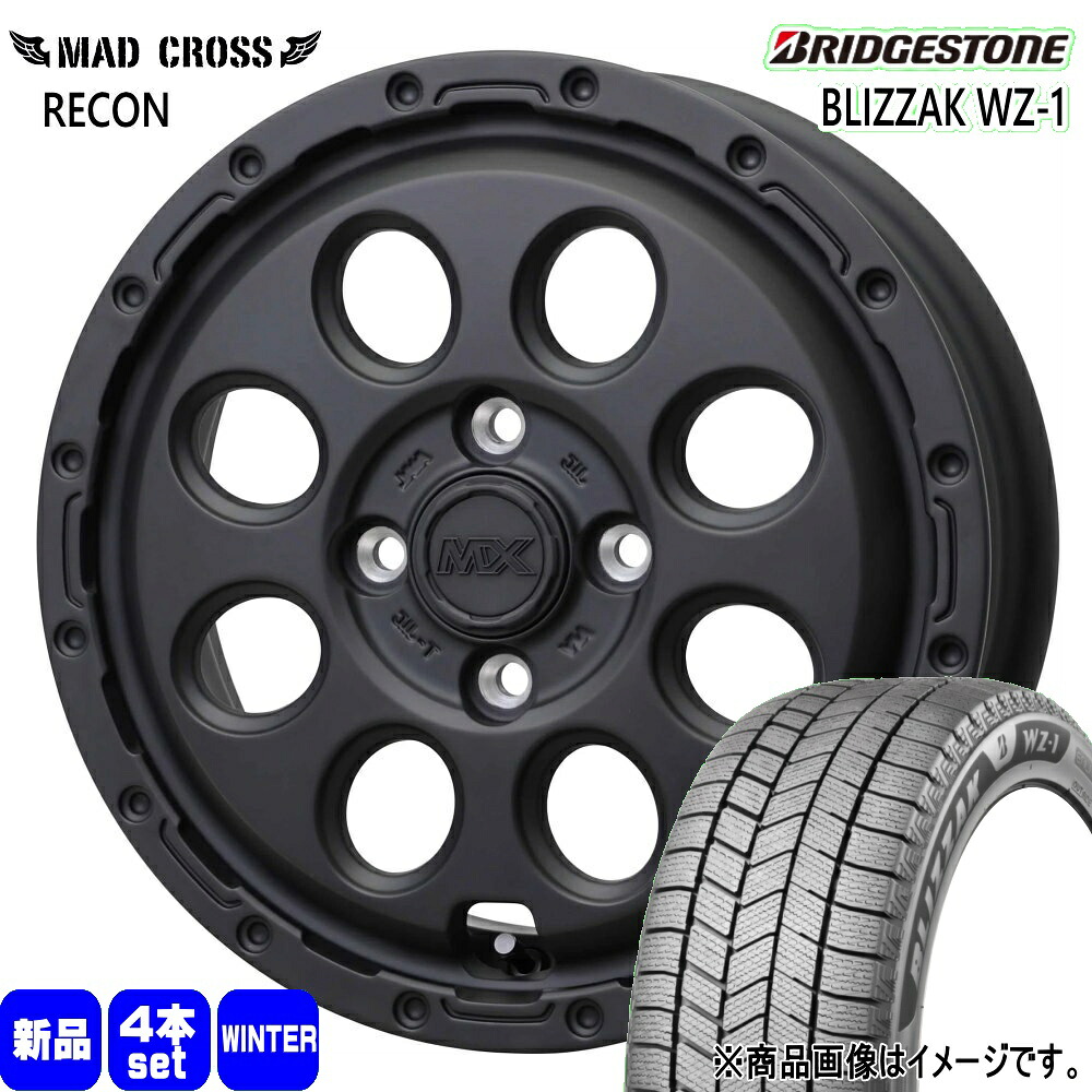 165/60R15 77Q ブリザック WZ1 BLIZZAK WZ-1 ブリヂストン BRIDGESTONE 新品 冬用 スタッドレスタイヤ ホイール 4本セット HOT STUFF CORPORATION MAD CROSS RECON 15×4.5+45 4/100|タイヤショップ78