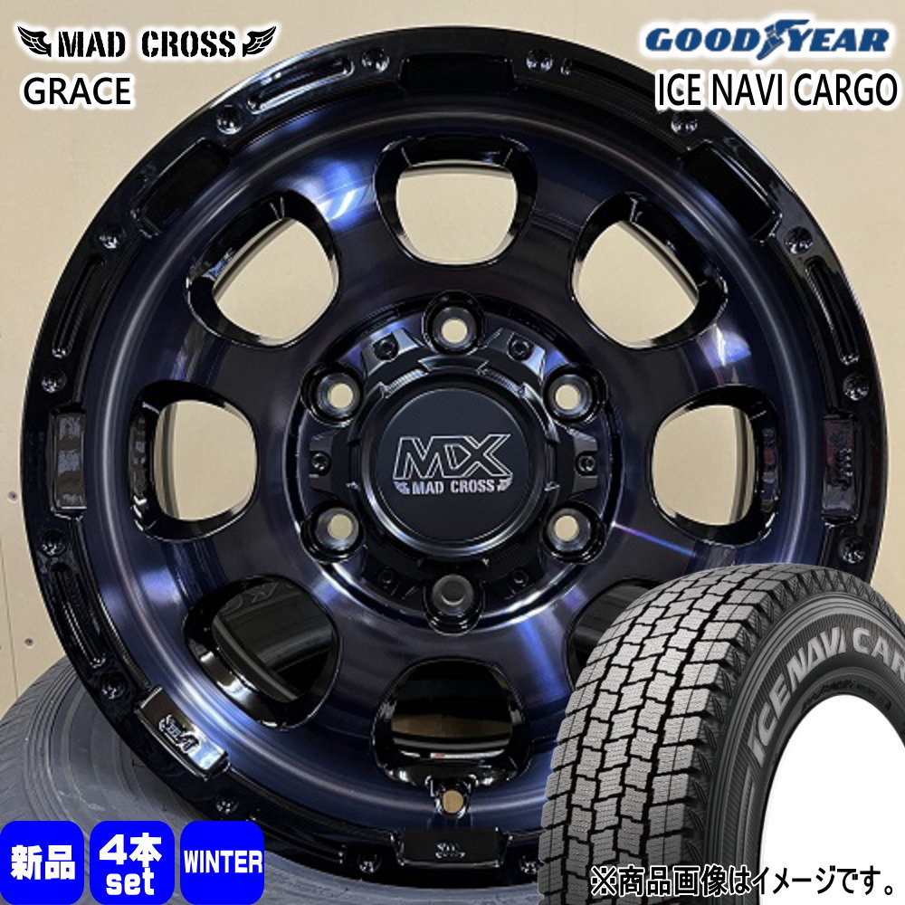 215/70R15 107/105L LT アイスナビ カーゴ ICE NAVI CARGO グッドイヤー GOODYEAR 新品 冬用 スタッドレスタイヤ ホイール 4本セット HOT STUFF CORPORATION MAD CROSS GRACE 15×6.0+33 6/139.7 15インチ|タイヤショップ78
