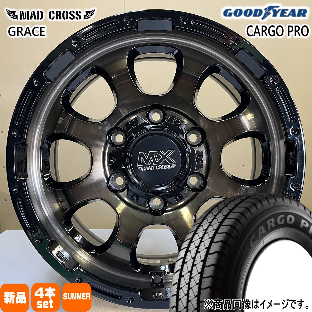 215/70R15 107/105L LT カーゴプロ CARGO PRO グッドイヤー GOODYEAR 新品 夏用 サマータイヤ ホイール 4本セット HOT STUFF CORPORATION MAD CROSS GRACE 15&times;6.0+33 6/139.7 15インチ｜タイヤショップ78
