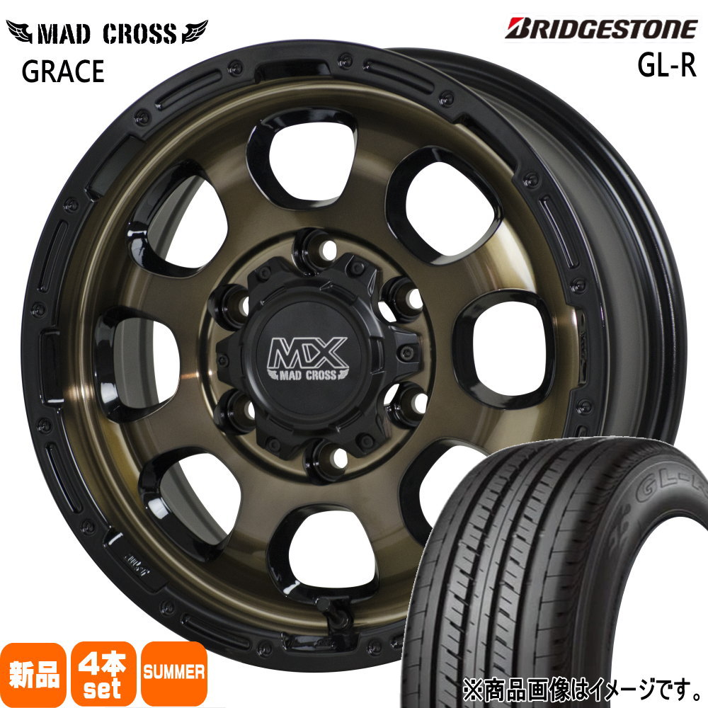 215/65R16 C 109/107R GLR GL-R ブリヂストン BRIDGESTONE 新品 夏用 サマータイヤ ホイール 4本セット HOT STUFF CORPORATION MAD CROSS GRACE 16&times;6.5+38 6/139.7 16インチ｜タイヤショップ78