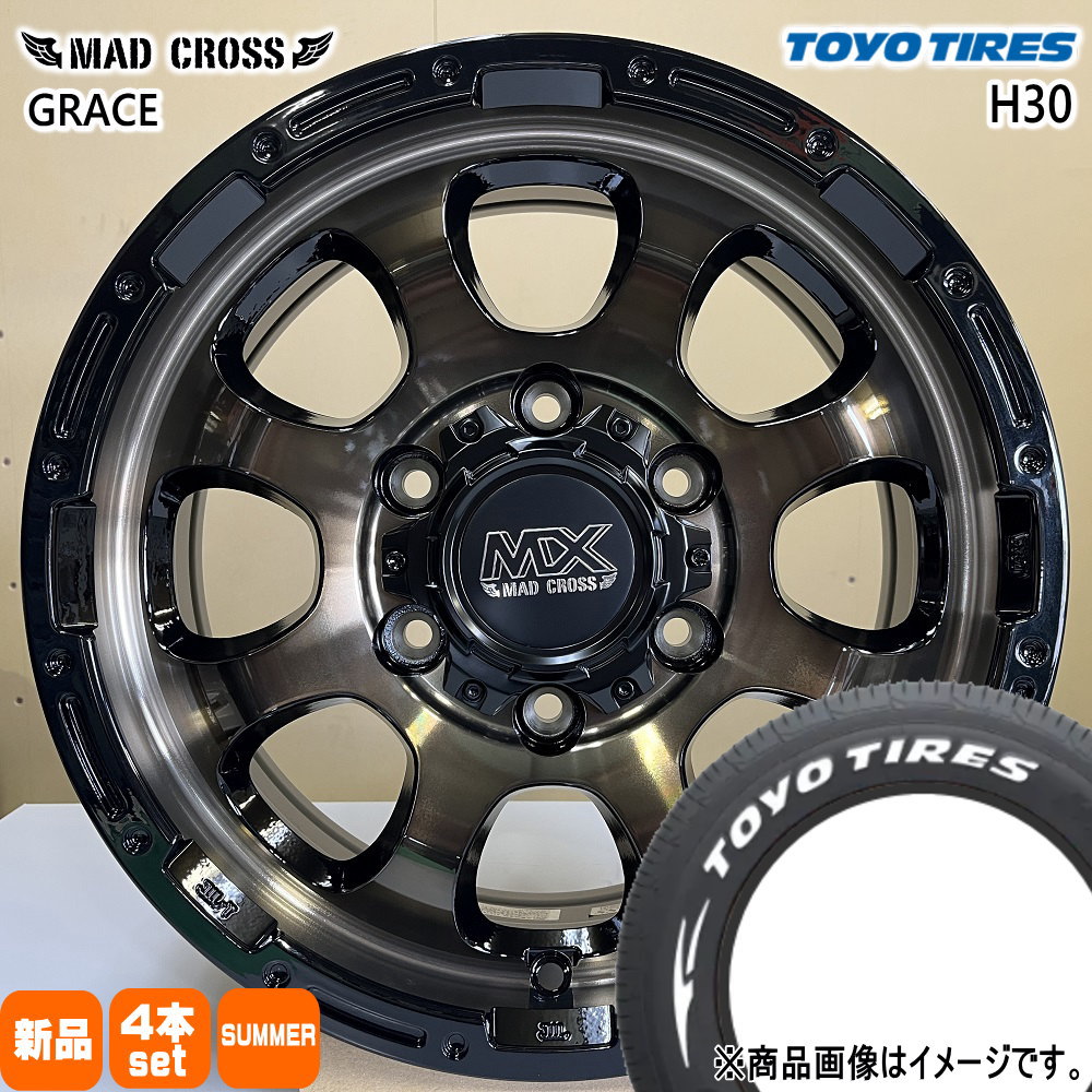 215/65R16 109/107R LT エイチサンジュウ H30 トーヨータイヤ TOYOTIRES 新品 夏用 サマータイヤ ホイール 4本セット HOT STUFF CORPORATION MAD CROSS GRACE 16&times;6.5+38 6/139.7 16インチ｜タイヤショップ78