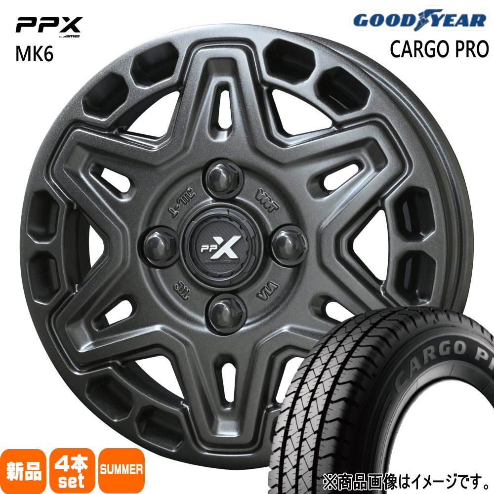 145/80R12 80/78N LT カーゴプロ CARGO PRO グッドイヤー GOODYEAR 新品 夏用 サマータイヤ ホイール 4本セット 共豊コーポレーション PPX MK6 12×3.5+45 4/100|タイヤショップ78