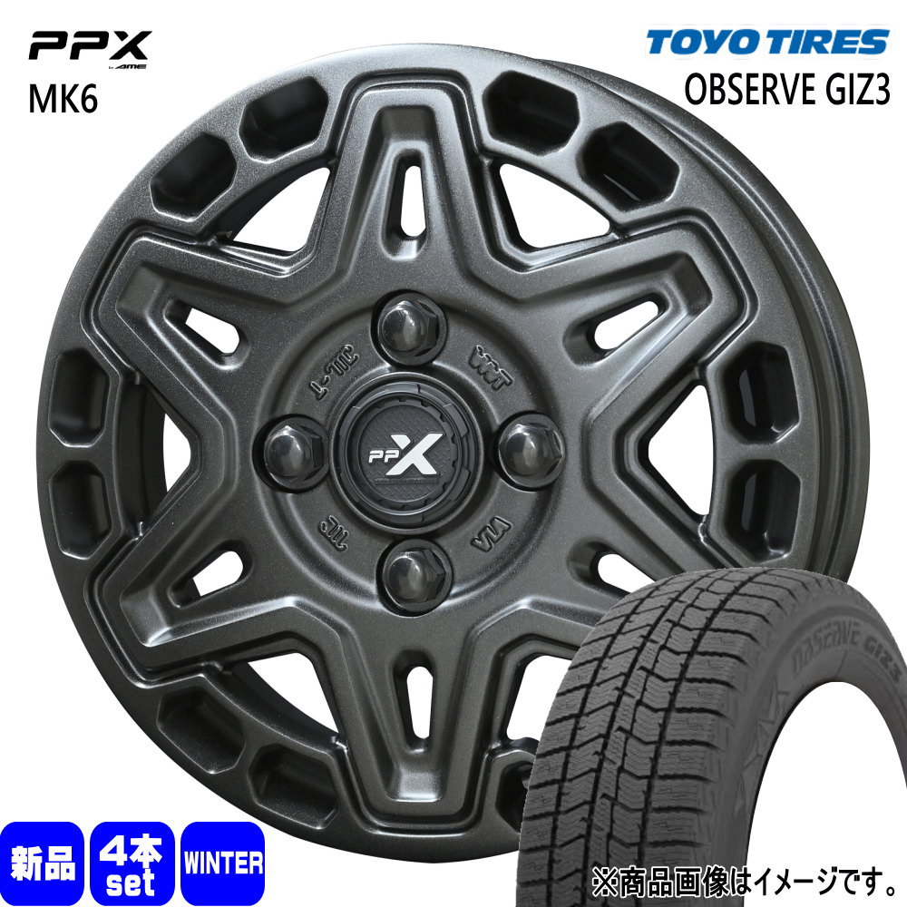 155/65R14 オブザーブ ギズ3 OBSERVE GIZ3 トーヨータイヤ TOYOTIRES 新品 冬用 スタッドレスタイヤ ホイール 4本セット 共豊コーポレーション PPX MK6 14×4.5+45 4/100|タイヤショップ78