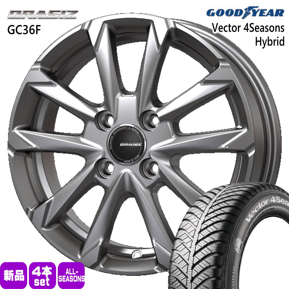 185/60R15 84H ベクター 4シーズン ハイブリッド Vector 4Seasons Hybrid グッドイヤー GOODYEAR 新品 夏冬兼用 オールシーズンタイヤ ホイール 4本セット KIT JAPAN QRASIZ GC36F 15×5.5+42 4/100 15インチ|タイヤショップ78