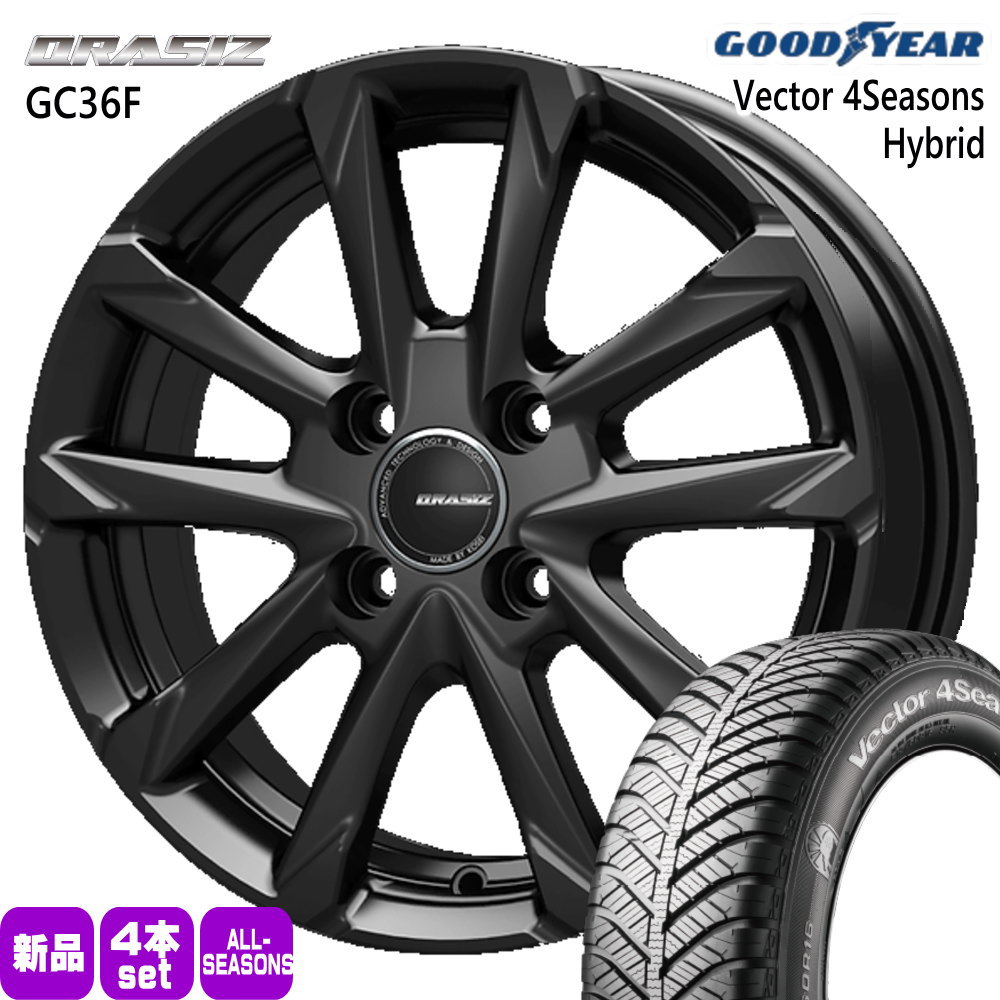 205/55R16 91H ベクター 4シーズン ハイブリッド Vector 4Seasons Hybrid グッドイヤー GOODYEAR 新品 夏冬兼用 オールシーズンタイヤ ホイール 4本セット KIT JAPAN QRASIZ GC36F 16×6.0+40 4/100 16インチ|タイヤショップ78