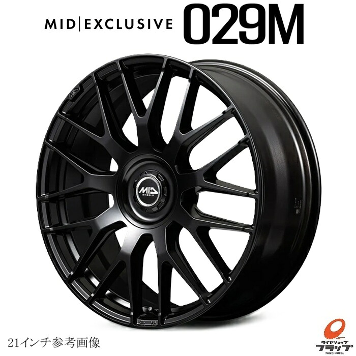 【取り寄せ品】 ホイールのみ4本 MID EXCLUSIVE 029M セミグロスブラック 21インチ 8.5J インセット30 5穴 マルチPCD120&114.3 ハブ径73.1 JWL M14ボルト対応 センターキャップ2種類付属 マルカサービス エクスクルーシブ