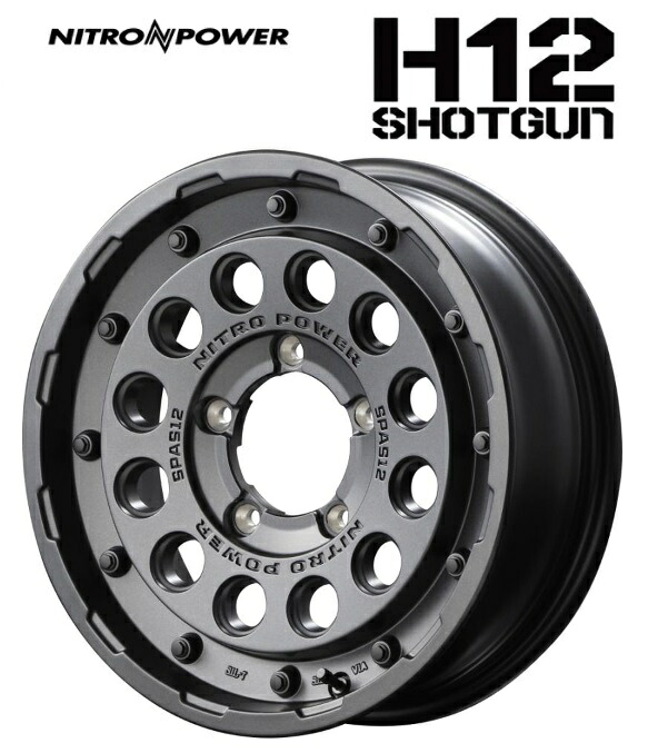 送料無料　４本セット　ホイールのみ　マルカサービス　ナイトロパワー　H12　SHOTGUN　バレルブラック　15インチ　6J　インセット-5　5穴　PCD139.7　JWL-T　4本　スズキ　ジムニーシエラ｜タイヤショップフラップ
