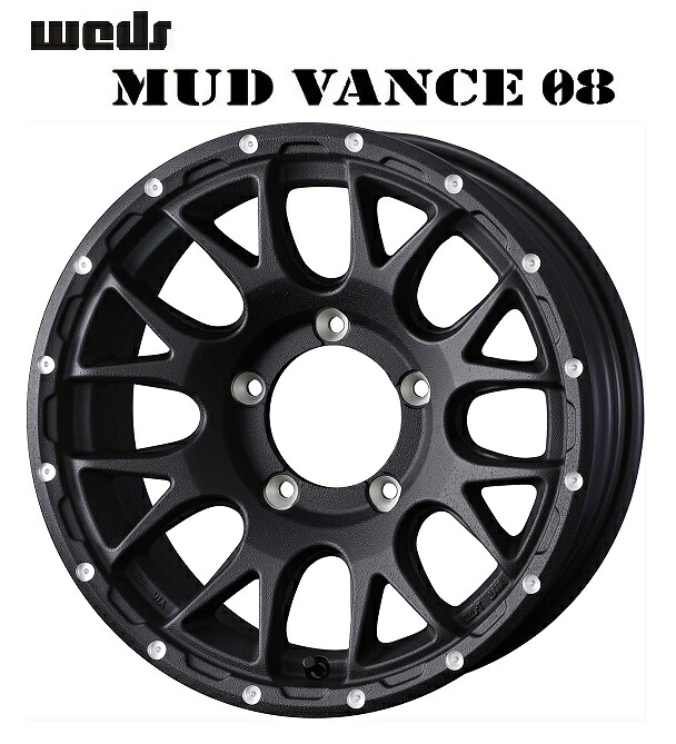 送料無料　4本セット　ウェッズ　MUDVANCE08　マッドヴァンス　ゼロエイト　フリントブラック　16インチ　5.5J　インセット+22　5穴　PCD139.7　JWL-T　スズキ　ジムニー｜タイヤショップフラップ