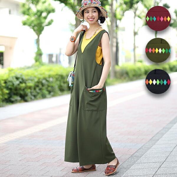 ロンボ刺繍サロペパンツ