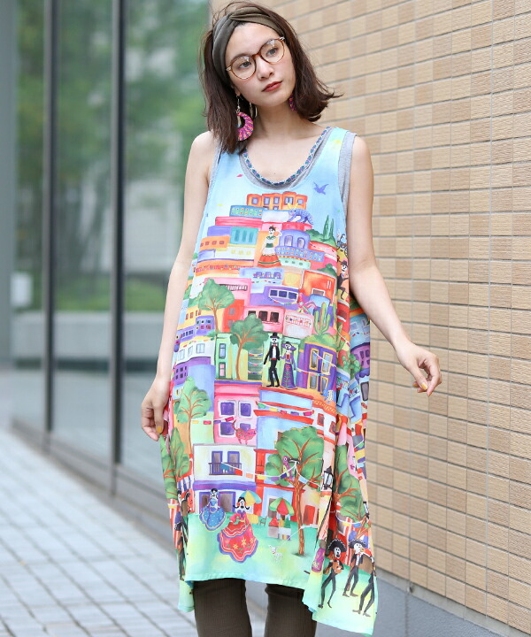 楽天市場 Sale ワンピース 秋 夏 レディース ゆったり ワンピ フレアワンピース 薄手 柄 プリント ノースリーブ エスニック アジアン ネイティブ チチカカ公式 Titicaca グァナファト フレアーワンピース Iscbd224 エスニック チチカカ楽天市場店