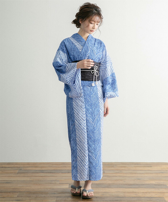 浴衣+帯セット]カルキュロ吸水速乾大人シンプル柄/レディース/浴衣/帯