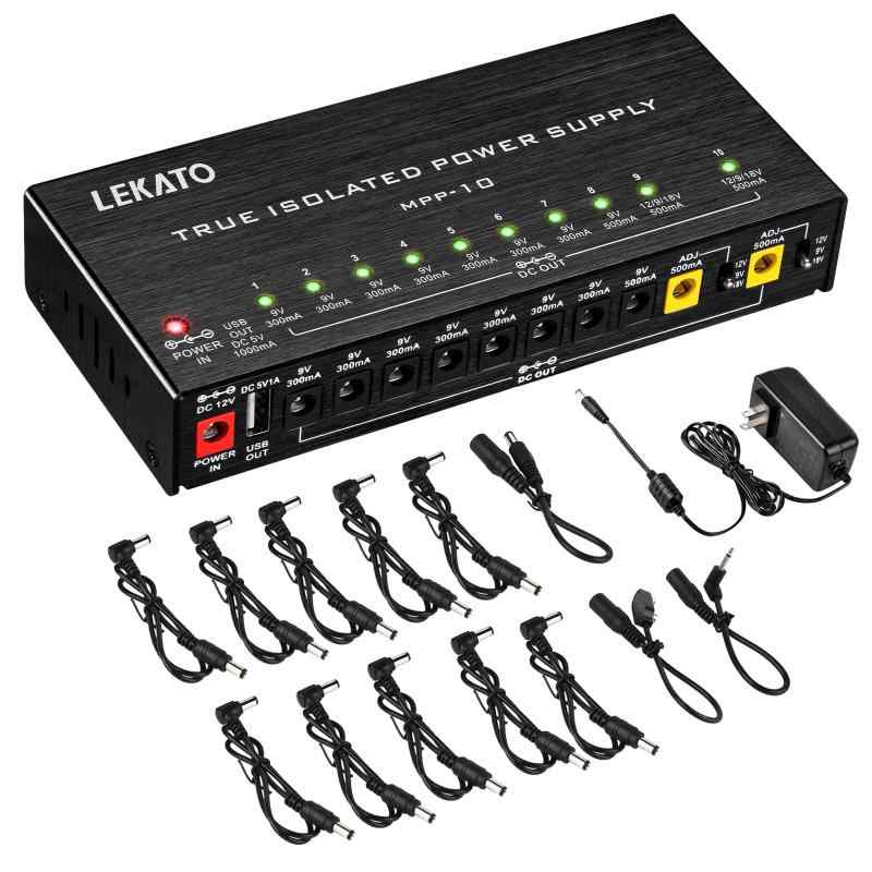 ペダル電源 10個の絶縁DC出力 9V 12V 18V 300mA 500mA 短絡/過電流保護付きのエフェクターボード電源 USBポート
