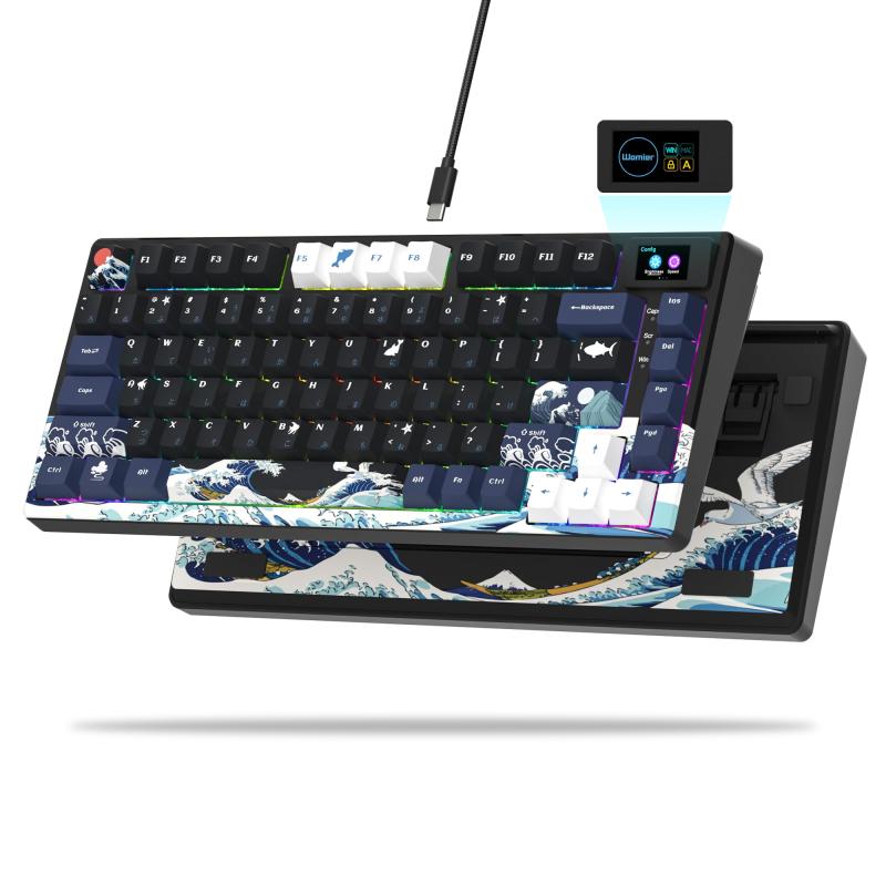キーボード有線 SK80 神奈川特別モデル ゲーミングキーボード、75%、LCDスクリーン搭載、ホットスワップ対応、RGBバックライト、メカニカルキーボード、日本語配列、Windows/Mac対応 (ブラ