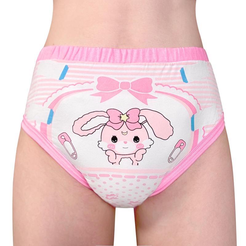 大人用トレーニングパンツ 可愛い絵柄ベビーうさぎ弾力性ウェスト 厚型布おむつ 漏れ防止 通気性 洗濯可 ピンク S-L