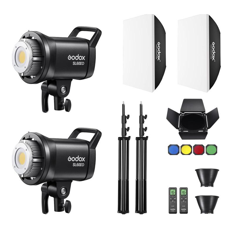 正規 SL60IID 70W 定常光LEDライト 2灯セット 写真撮影ソフトボックスセット 撮影スタジオライト 照明キット Bowensマウント ビデオライト 5600K 8つエフェクト搭載 アプリ制御
