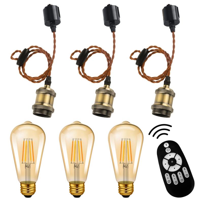 ペンダントライト E26口金 LED電球付き エジソン電球 電球ソケット 照明器具 配線ダクトレール用 天井照明 吊り下げ コード付き