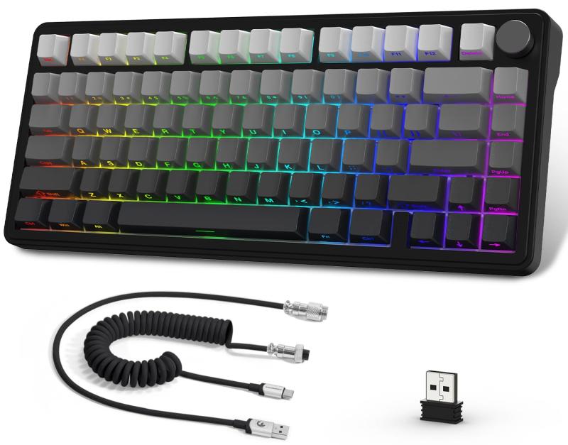 X85メカニカルキーボード、ノブ付き75%ワイヤレスゲームキーボード、P側プリントキーキャップ、 5.1/2.4 Ghz/USB-C有線、ホットスワップ、リニアスイッチ、RGB、NKRO、PC、MAC｜cocoluna31