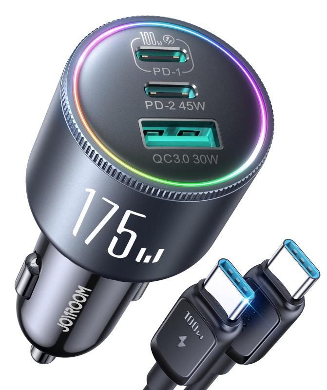 YROOM シガーソケット 車載充電器 シガーソケット 24V カーチャージャー カー充電器 3ポート 多重保護 小型 ノートPC/パソコン/MacBook/iPhone/Android/など対応 PDケーブル付き画像