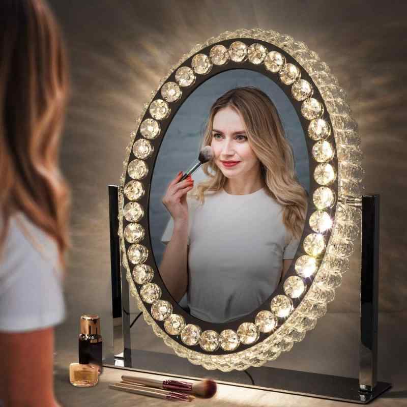 LEDかざり付ける鏡 女役者銀鏡 水晶 ハリウッド銀鏡 3色ざし光 無座標軸調光 360度回転させる ステンレス鋼製 卓上鏡 タッチパネル メイク 洋服箪笥/臥し所用