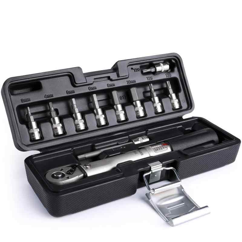 CLISTS 自転車 トルクレンチ セット 差込角 6.35mm（1/4インチ） 2～24Nm 3/4/5/6/8/10mm 5mm-L T20 T25 T30 ソケット プリセット型 専用収納ケース付 CT-T01