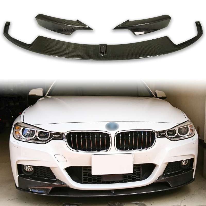 BMW用 3シリーズ F30 F31 Mスポーツ用 カーボン フロント リップスポイラー 3pcsセット 2012-2019 P【___OCS】