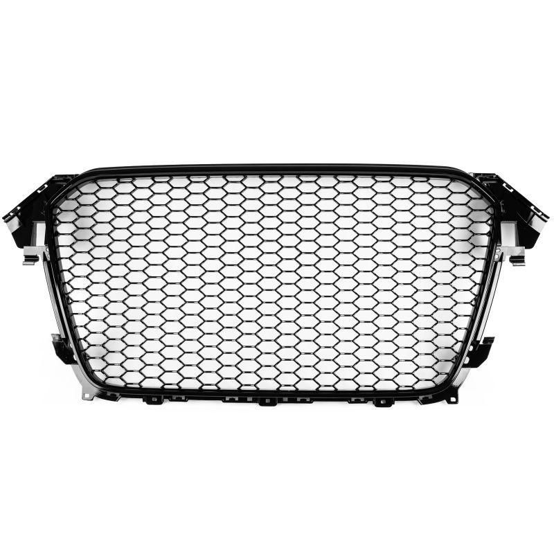アウディ用A4 S4 B8.5 フロントパーキングセンサー非装備車用 2013-2016 光沢グロスブラック RS4スタイル メッシュフロントグリル【___OCS】
