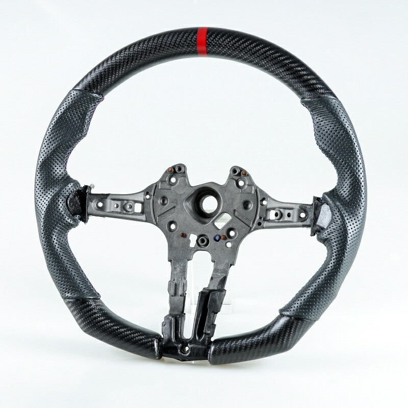 BMW用 F10 F11 F07 F12 F13 F06 F01 F02 F03 M5 M6用 ステアリング ホイール ハンドル マットカーボン×本革パンチングレザー×赤い輪デザイン【___OCS】