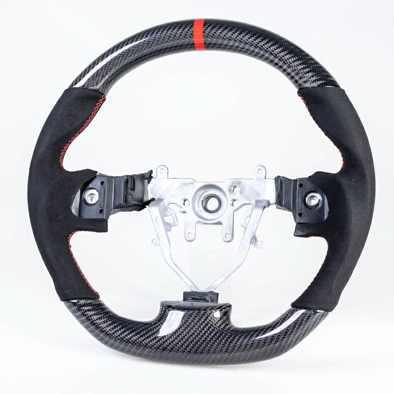 スバル用 インプレッサ WRX STI フォレスター用 2008-2014 D型 ステアリング ホイール ハンドル カーボン×本革スエード×赤い輪デザイン【___OCS】