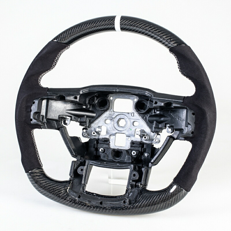 フォード用 F150 F250 F350 F450 F550 F600 2015-2022 D型 ステアリング ホイール ハンドル カーボン&times;本革スエード&times;白い輪デザイン【___OCS】｜TitoSoy