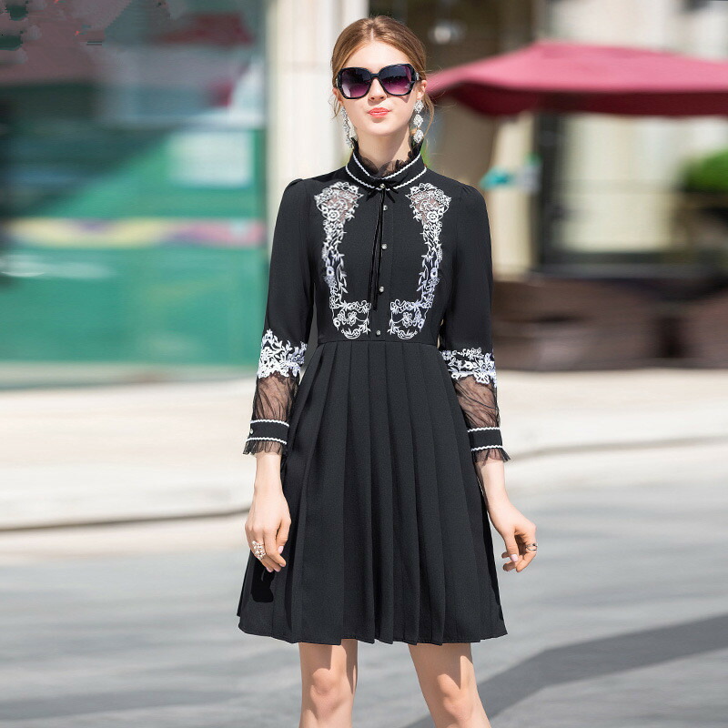 人気の ドレス ファッション レディース 欧米セレブ秋冬aラインワンピース通勤ワンピース大人ドレス刺繍ワンピースフォーマルドレスプリーツワンピースブラックフォーマルドレス結婚式パーティードレス 上品さ 着痩せ 二次会 結婚式ドレス Www Wbnt Com
