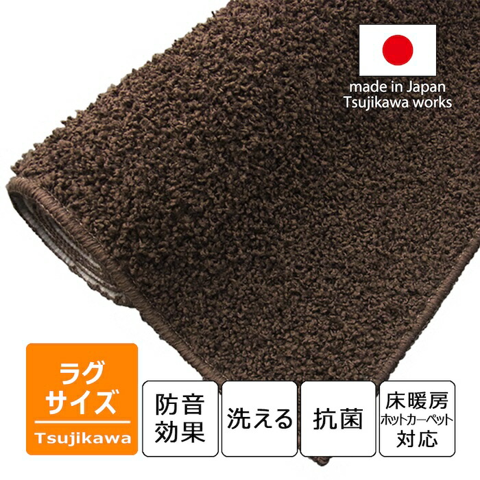 ラグ シャギー ブラウン 2畳用 ３畳用 4畳用 5.5畳用 サイズ 日本製 厚手 洗える 防音 ふかふか 抗菌 おしゃれ 一人暮らし 子供部屋 カーペット 正方形 長方形 フローリング ダイニング リビング やわらか マット 190 240 250 290 350 丸巻き保管 辻川産業株式会社 Tsujikawa