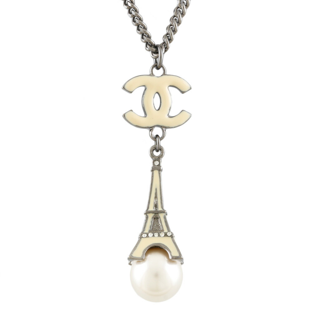 送料無料 中古 Chanel シャネル ネックレス エッフェル塔 ココマーク グレー ホワイト レディース おしゃれ かわいい おすすめ ギフト プレゼント メタル フェイクパール Bj Fatecipiranga Edu Br