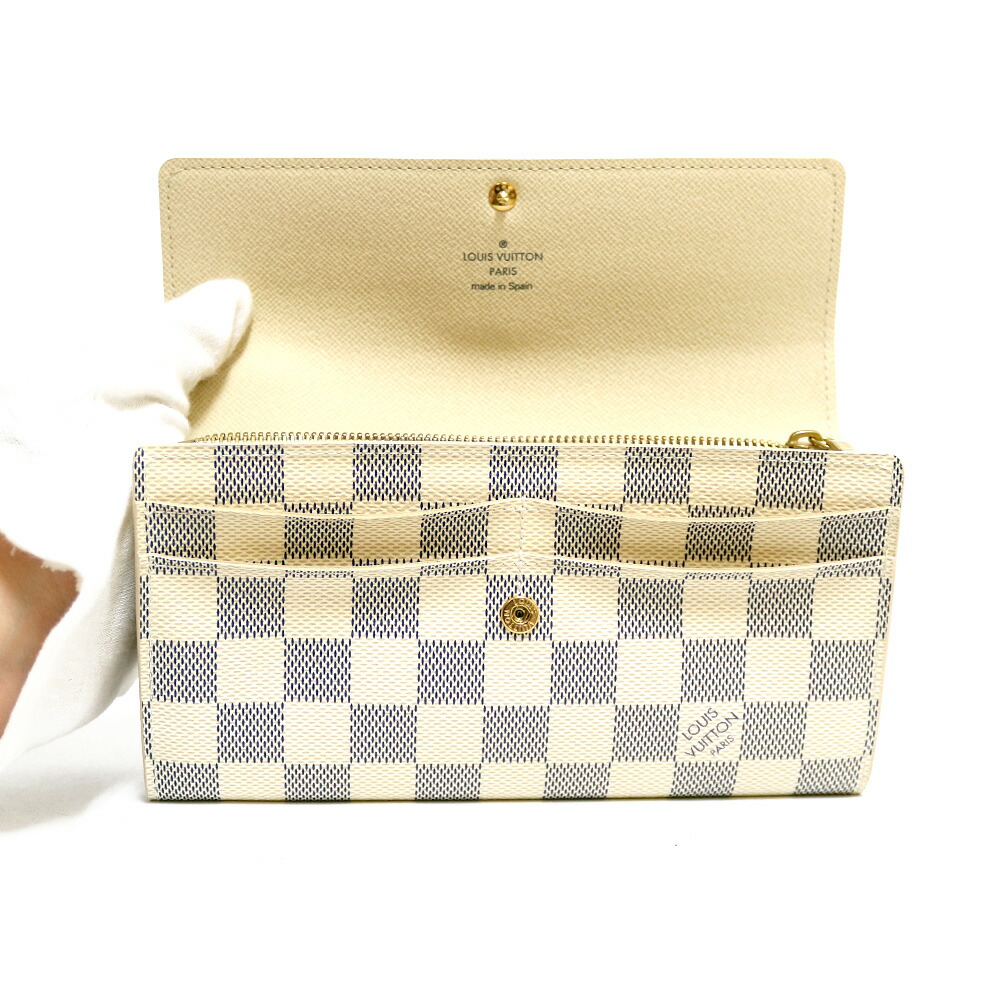 送料無料 中古 Louis Vuitton ルイ ヴィトン Lv ダミエアズール 長財布 小銭入れ付き ポルトフォイユ サラ N ホワイト アズール 白 レディース おしゃれ かわいい おすすめ ギフト プレゼント レザー Bim Av Drop Com