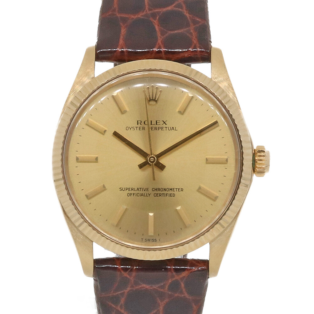 送料無料 中古 Rolex ロレックス K14yg 腕時計 オイスターパーペチュアル 27番 1969年式 1005 ゴールド ブラウン メンズ おしゃれ かっこいい おすすめ ギフト プレゼント 14金 K14イエローゴールド レザー Sh Bim Rvcconst Com