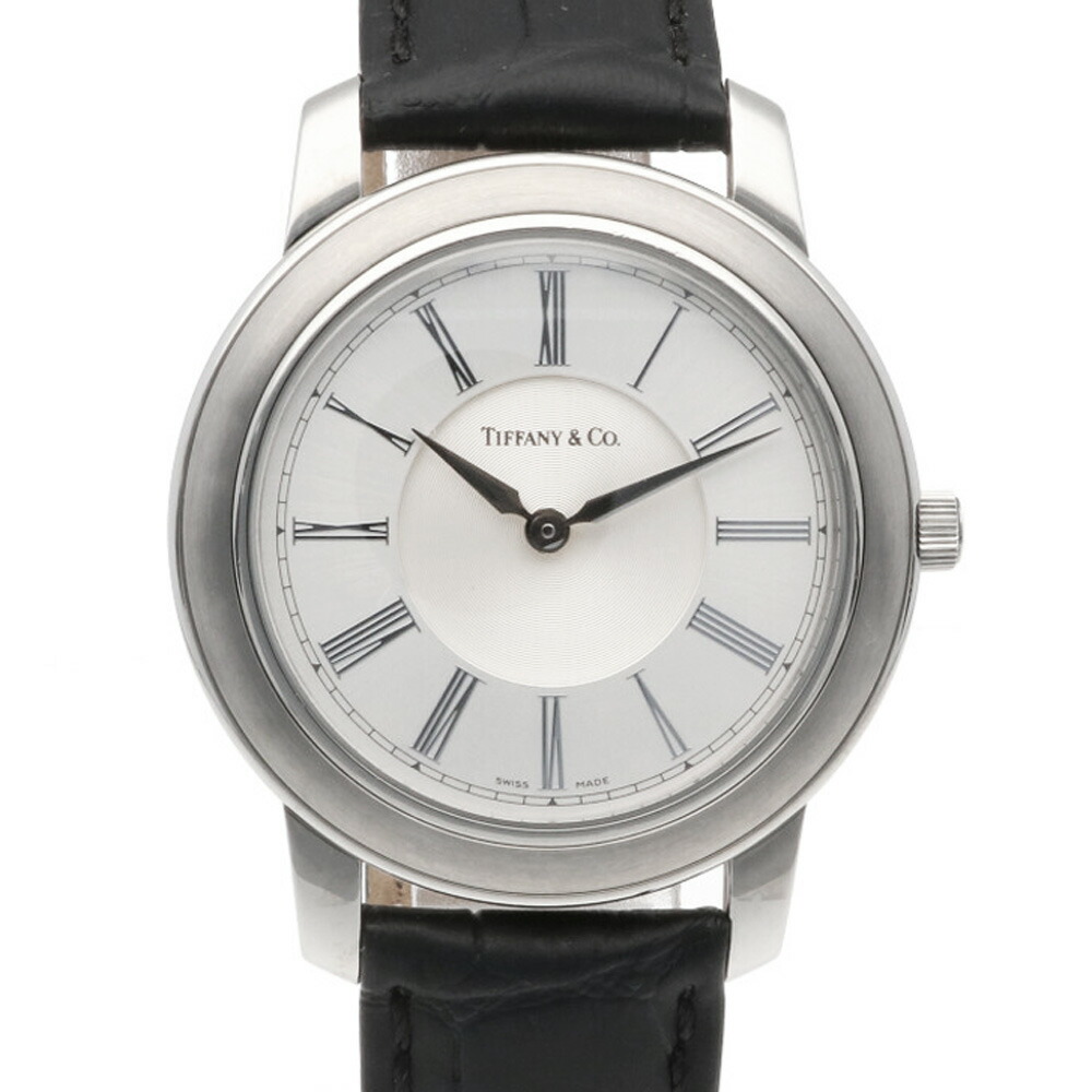貨物輸送無料 中古 Tiffany Co ティファニー Ss ウオッチ 正鵠ラウンド アッシュグレー 黒色 メンズ 格好良い かっこいい おすすめ 配物 つけ届け クロム鋼スティール写真 革 Sh Bim Olc54 Fr