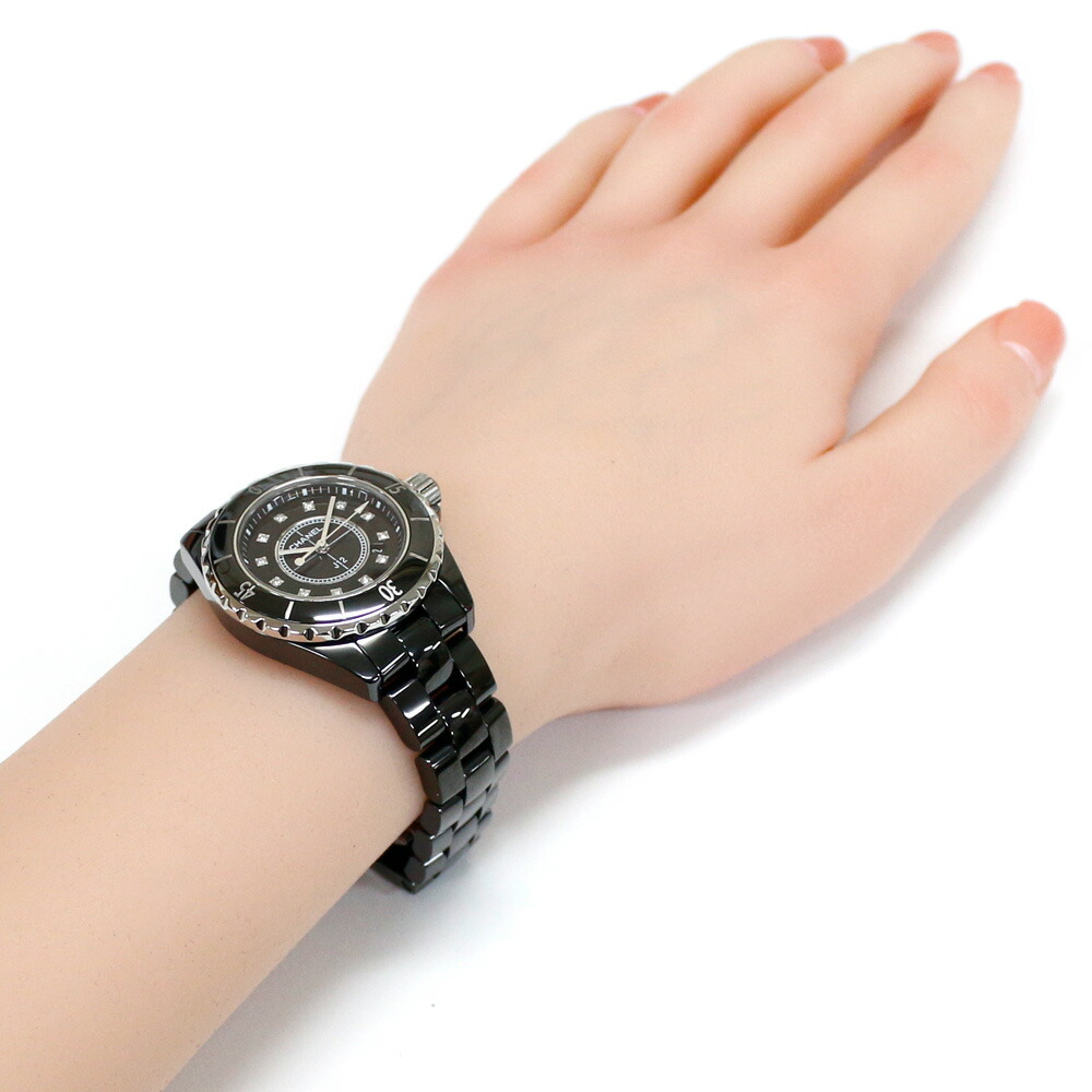 送料無料 中古 Chanel シャネル 腕時計 12pダイヤ J12 H1625 ブラック シルバー レディース メンズ 男女兼用 おしゃれ おすすめ ギフト プレゼント セラミック Sh Bim Escuelacasasviejas Cl