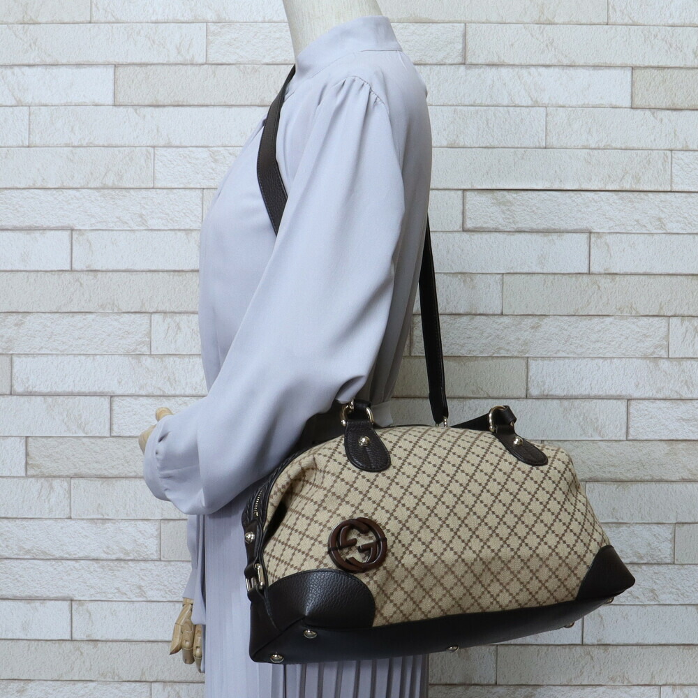 グッチ GUCCI ディアマンテ ベージュ レディース ショルダーバッグ キャンバス 中古 バッグ 