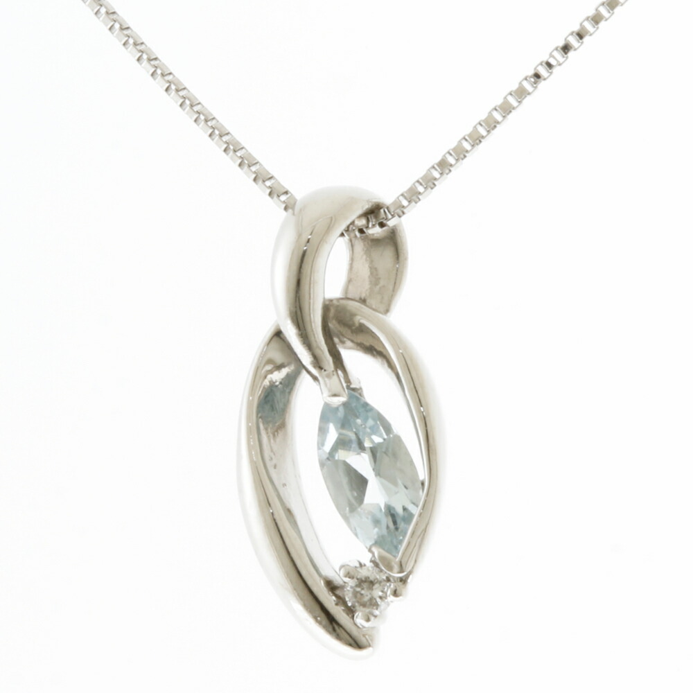 ネックレス Pt850 Pt900 プラチナ アクアマリン ダイヤモンド 0.02ct レディース 中古